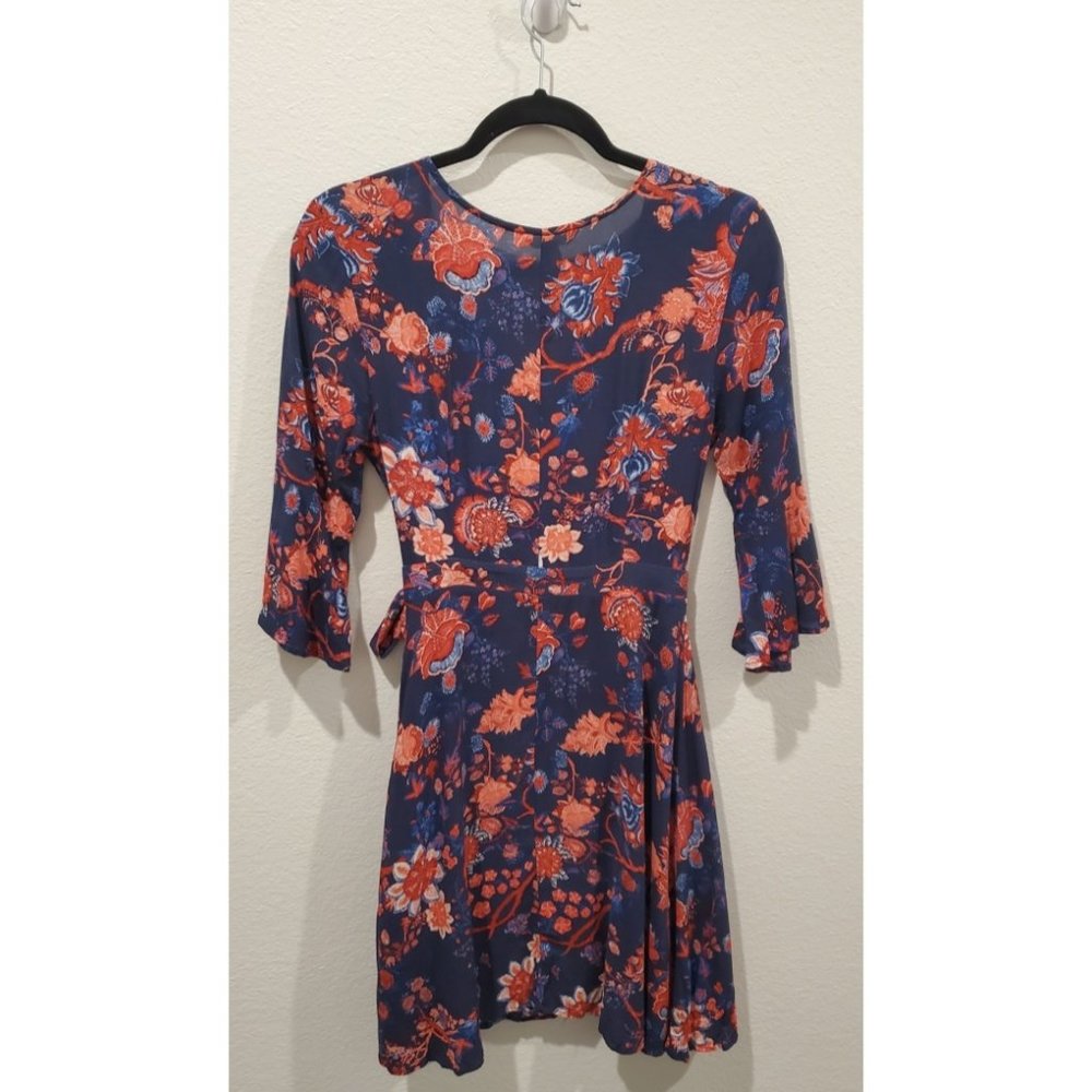 SPRINGFIELD Navy Floral Wrap Mini Dress - Picture 5 of 5